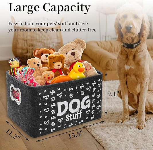 3 Pack Dog Toy Bin Basket, Large Pet Puppy Storage Bin Box with Handles, Collapsible Felt Storage Bin Basket for Dog Toys, Blankets, Pet Supplies Storage, Dog Room Decor