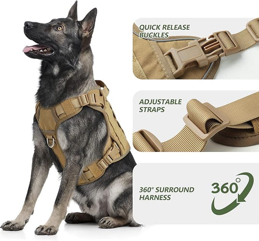 WINGOIN Tactical Dog Harness for Medium Dogs, Heavy Duty No Pull Dog Harness with Handle, Adjustable Reflective Military K9 Pet Vest for Pitbull, Female, Male, Walking, Training, Hunting, Khaki (M)