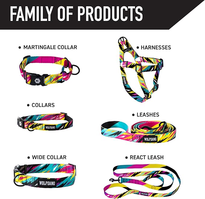 Wolfgang Heavy Duty, Adjustable Dog Collar with Quick Release Nylon Buckle for Walking & Training, FuzzyTails Print, Medium