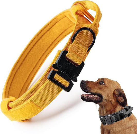 Tactical Dog Collar, Adjustable Military Training Nylon Dog Collar with Control Handle and Heavy Quick-Release Metal Buckle for Small Medium Large Dogs, Yellow S