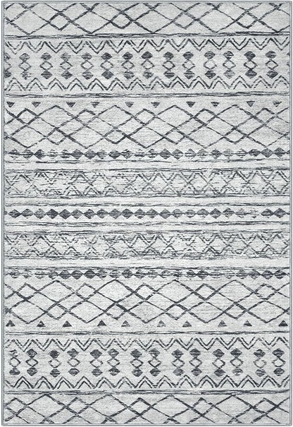 KUTA Moroccan 8x10 Rugs for Living Room Grey, Washable Boho Area Rug Non-Slip, Ultra Soft Geometric Tribal Traditional Farmhouse Carpet for Dining Room Bedroom Dorm Office Home Decor
