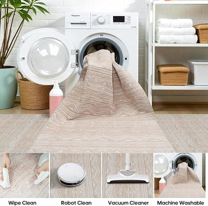 3x10 Hallway Runner Rugs - Kitchen Rugs Runner Non Skid Washable Low Pile Beside Runner Rugs with Rubber Backing Floor Mat Indoor Rug for Entryway 3x10 Beige