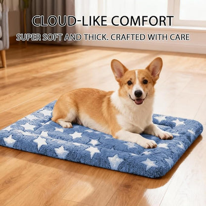 Dog Bed Mat - Dog Crate Pad - Reversible Mat for Pet Comfort - Soft Bed Crate Pads with Dual-Sided Design for All Seasons(Dark Blue Stars, 24" L*18" W*1.5" Th)