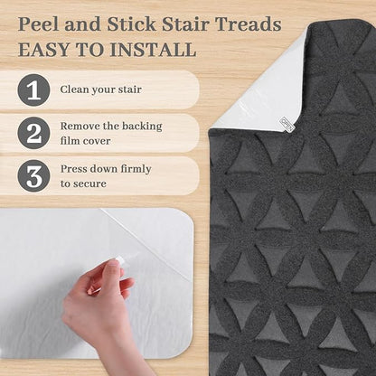 RIOLAND Non-Slip Carpet Stair Treads for Wooden Steps Indoor, 8" X 30", 15 Pack Peel and Stick Stair Treads Runners for Kids Elders and Pets, Gray