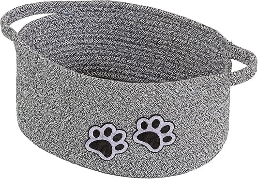 Small Woven Cotton Rope Nursery Organizer Bins, Dog Toy Basket Bins with Handle, Cute Empty Baby Gift Storage Baskets with Paw