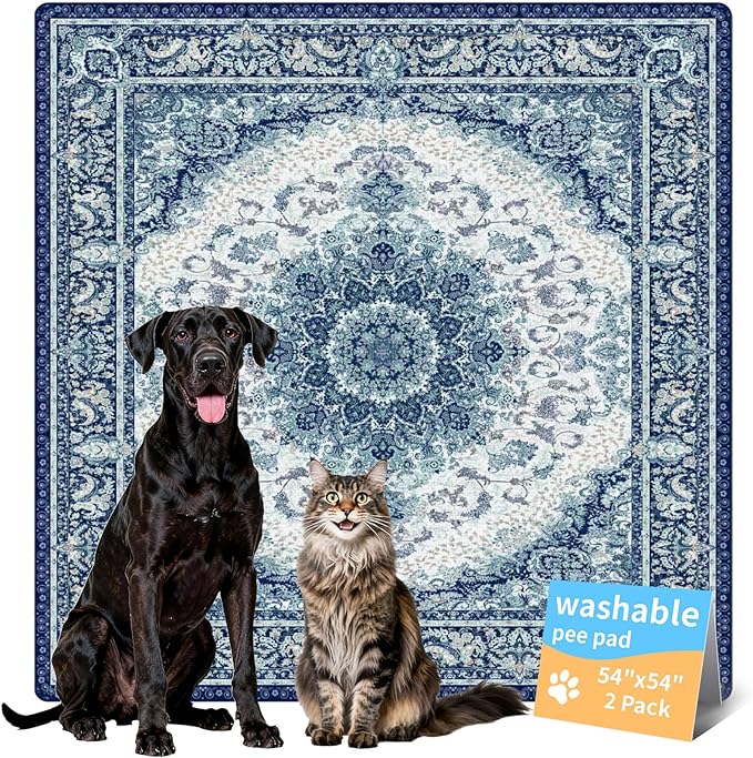 Dog Pee Pads Training Pads Upgrade Triple Thickness All-Purpose Super Absorbent & Leak-Proof, Quick Dry and Leak-Proof and Odor Control (Blue/Multi, 54" x54"x2PCS)