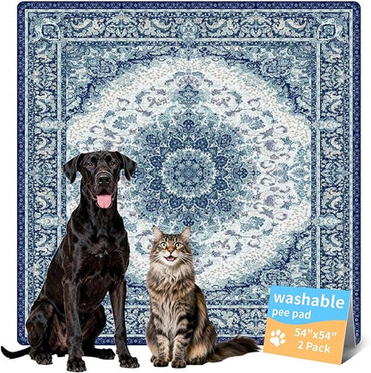 Dog Pee Pads Training Pads Upgrade Triple Thickness All-Purpose Super Absorbent & Leak-Proof, Quick Dry and Leak-Proof and Odor Control (Blue/Multi, 54" x54"x2PCS)