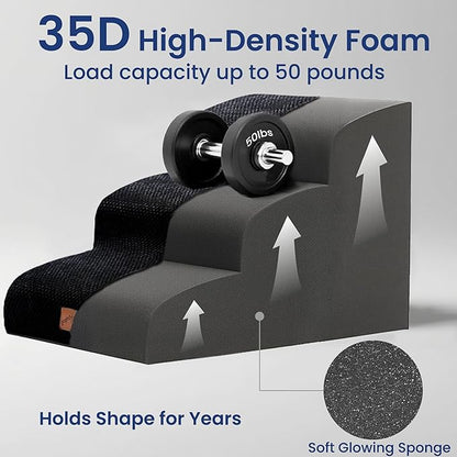 GoGoBunny Ramp Dog Stairs for Couch Sofa and Chair 15.7" H, 3-Step Pet Steps for Small Dogs and Cats, Non-Slip Waterproof Fabric Cover, Stable and Balanced Indoor Step, Pets Friendly, Black