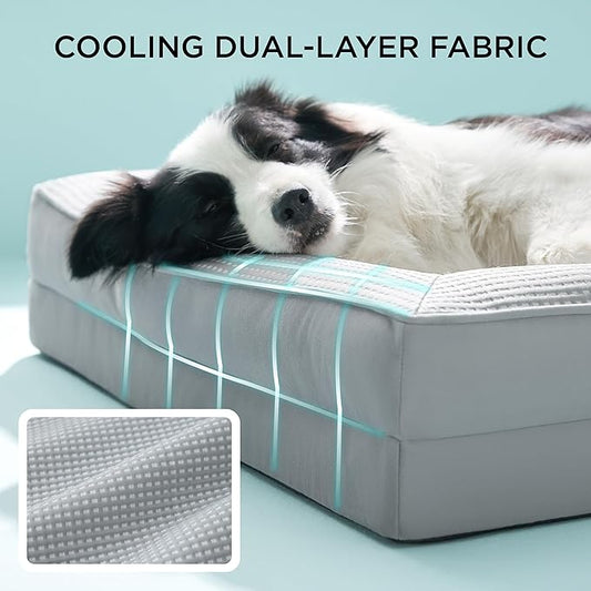 Bedsure Orthopedic Dog Beds Large Sized Dog - Washable Large Dog Cat Bed Waterproof, Comfort Dogs Couch Sofa with Washable Removable Cover, Pet Bed with Nonskid Bottom, Cooling Grey, 35"