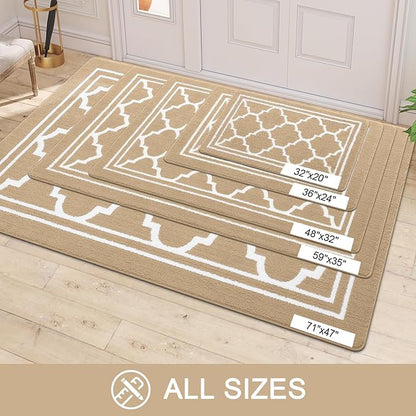 Buganda Indoor Door Mat, Dirt-Resistant and Absorbent Doormat, Anti-Slip, Low Profile Floor Mats for Inside Entryway, Front, and Back Door Entrance (36x24 Inches, Beige)