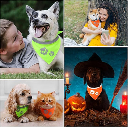 Saintrygo 2 Pieces Dog Bandanas Reflective Dog Scarf Yellow High Visibility Safety Camping Puppy Bandanas Triangle Bibs for Medium Large Pets Cats Puppy (16-20.5 Inches,Paw Neck)