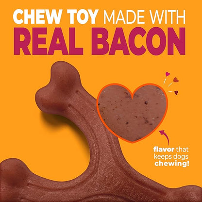 Nylabone Wishbone Strong Chew Toy for Dogs Made with Real Bacon, Durable Dog Chew Bones for Aggressive Chewers, Long-Lasting Flavor Keeps Dogs Busy, Large Dog Toys - Up to 50 lbs, 1 Count