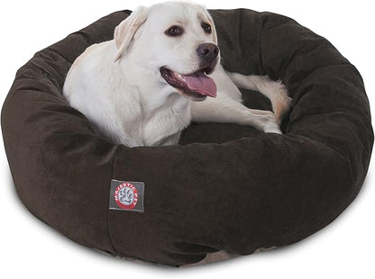 Majestic Pet 40 Inch Micro Velvet Calming Dog Bed Washable – Cozy Soft Round Dog Bed with Spine for Head Support - Fluffy Donut Puppy Mat 40x29x9 (inch) Large – Storm (2025)