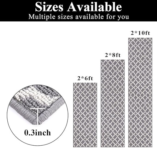 U'Artlines Long Runner Rug for Hallway 2×10feet Non Slip Kitchen Floor Carpet Runners Grey Geometric Pattern Machine Washable Area Rug for Entryway Bathroom