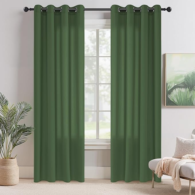NICETOWN Non-See-Through Dark Green Sheer Curtains 84 inches Long 2 Panels for Living Room, 52" Wide Grommet Window Drapes for Nursery- Home Decoration Light Filtering Elegant Window Treatment