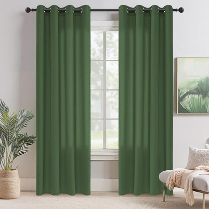 NICETOWN Non-See-Through Dark Green Sheer Curtains 84 inches Long 2 Panels for Living Room, 52" Wide Grommet Window Drapes for Nursery- Home Decoration Light Filtering Elegant Window Treatment
