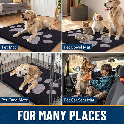 Smiry Dog Door Mat for Muddy Paws, Absorbs Moisture and Dirt, Low-Profile Entryway Mat with Non-Slip Backing, Entry Indoor Outdoor Doormat for Inside Floor (59x35 Inches, Black and Grey, Paw)