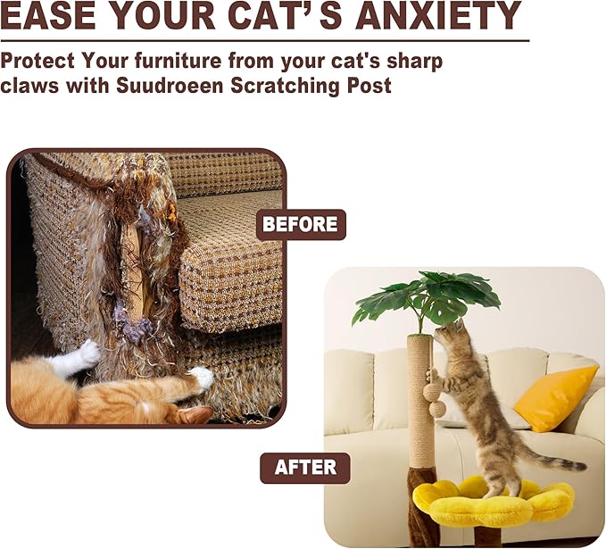 Cat Scratching Post, Cat Scratcher Kitten Scratch Post，Sisal Rope for Indoor Cats, Claw Scratcher for Indoor Cats and Kittens (Sunflower Cat Bed)