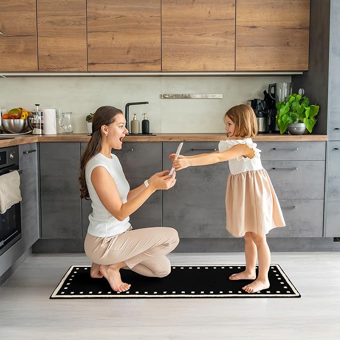 GRANNY SAYS Kitchen Rugs and Mats Non Skid Washable Absorbent Resist Dirt Kitchen Mats for Floor, Comfort Standing Mat Front of Sink Rugs Durable Polypropylene 47'' x 17.7'', Black