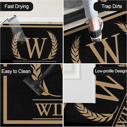 Custom Doormat with Family Name Elegant Personalized Entryway Door Mat Front Door Mat for Outdoor Decor Entrance Mat Customised Rug Christmas Housewarming Gift with Anti-Slip Backing