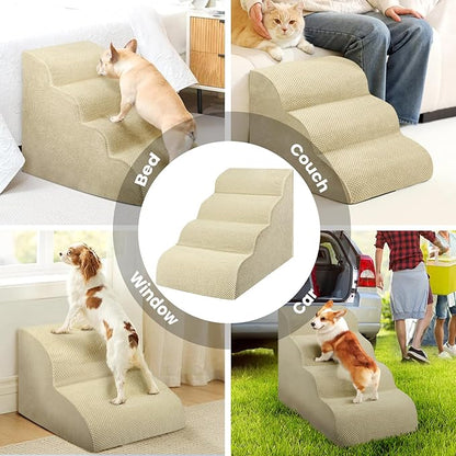 Dog Stairs for Small Dogs, High Density Foam Dog Steps, Extra Wide Non-Slip Pet Ramp for High Beds Or Couch, Soft Doggie Ladder for Dogs Injured, Older Pets, Small Cats