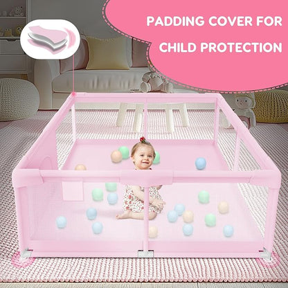 Baby Playpen for Toddler, Playpen for Babies 50" × 50" Baby Fence Playards, Kids Safety Play Pen Area for Indoor & Outdoor (Pink)