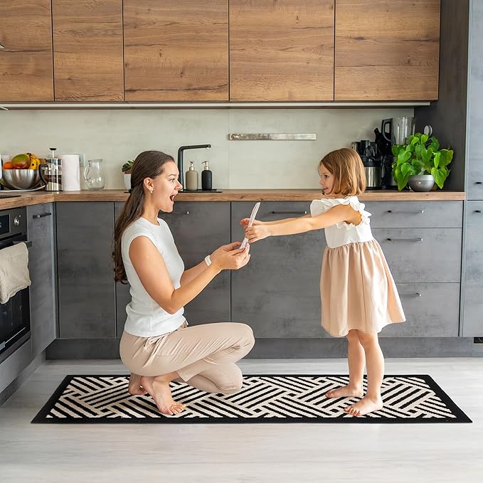 GRANNY SAYS Kitchen Mats for Floor, Kitchen Rugs Non Slip Washable, Runner Rugs for Kitchen Floor, 59" x 17.7", Stain Resistant Comfort Standing Mat Made of 100% Polypropylene, Black