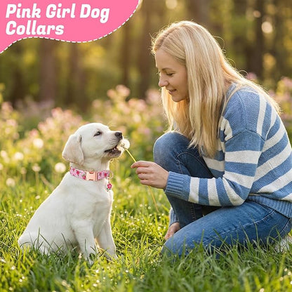 3 Pack Floral Dog Collars for Small Dogs Rose Flower Dog Collars with Pendant for Girl Female Dogs Cute Puppy Pet Collar
