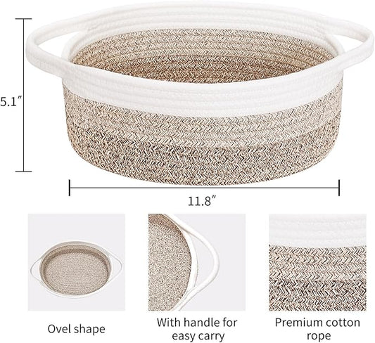 ABenkle Small Basket with Handles - Decorative Durable Rope Woven Storage Bin Shelf Storage Organizer Cube, Easter Baby Gift Basket, 12"x8"x5"