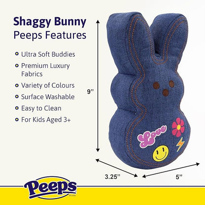 Animal Adventure | 9" Blue Denim Shaggy Bunny Peeps Plush | Easter Basket Stuffed Animals for Kids | Marshmallow Candy | Huggable Ultra Soft Plushie Stuffers Buddy Toy | Collectable Gifts | Aged 3+