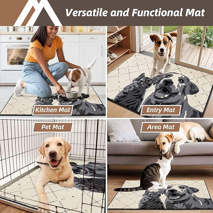 COSY HOMEER Dog Door Mat 24"x36" Dirt Trapper Entryway Rugs Absorbent Funny Welcome Mat Washable Non Slip Entry Rugs,Grey
