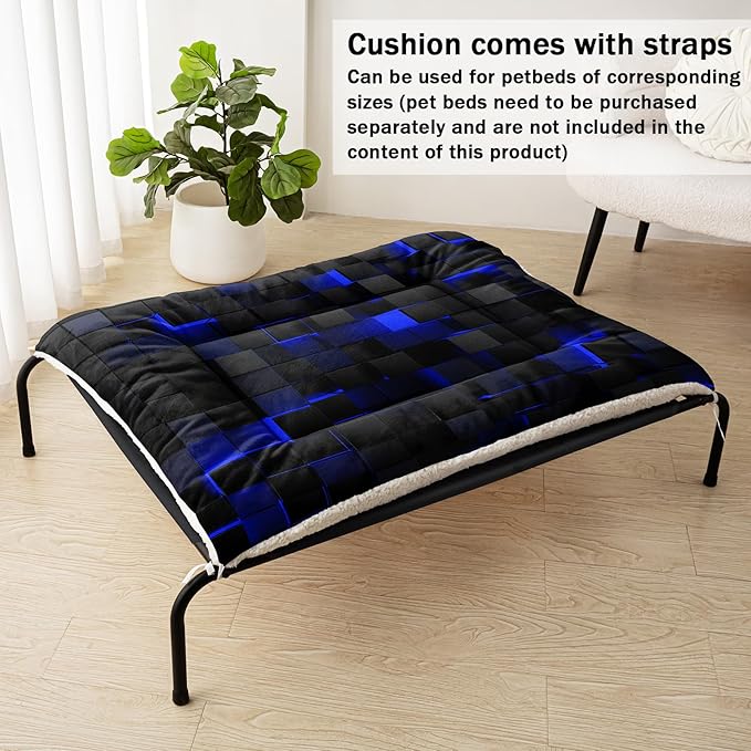 Dog Cat Bed Mat Ultra Soft Fluffy Pet Bed Washable Fashion Dog Crate Beds Comfy Comfy Pet Sleeping Pad Suitable for Pet Raised Bed(42"x32",Blue Black)