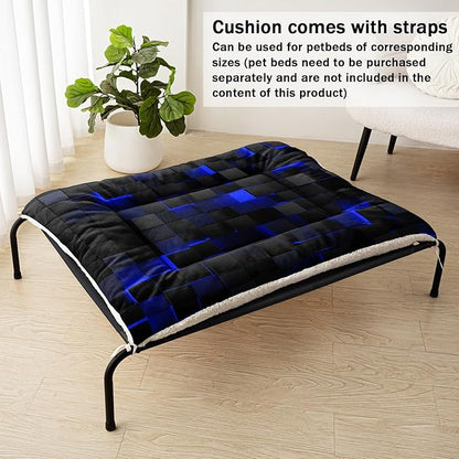 Dog Cat Bed Mat Ultra Soft Fluffy Pet Bed Washable Fashion Dog Crate Beds Comfy Comfy Pet Sleeping Pad Suitable for Pet Raised Bed(42"x32",Blue Black)