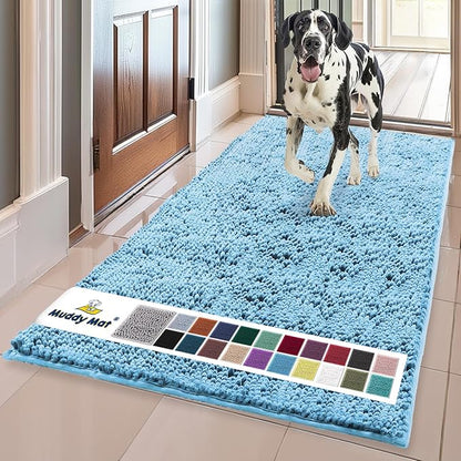 Muddy Mat® | Super Absorbent Door Mat Indoor, Microfiber Quick Dry Chenille Entryway Rug, Non-Slip Front Door Mat, Indoor Mats for Entryway, Machine Washable Pet Rug, Sky Blue 36"x60"