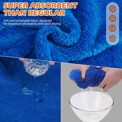EXPAWLORER Soft Dog Bathrobe with Hood, Super Absorbent & Quick-Drying Dog Towels, Cozy Drying Coat for After Bath,Swimming, Blue L
