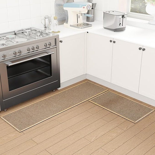 Kitchen Mat Set of 2 PCS, Cushioned Non Slip Rugs for Kitchen Floor, Absorbent Runner Comfort Standing Mats Washable for Kitchen, Office, Home (Brown, 17.3"x30"+17.3"x60")