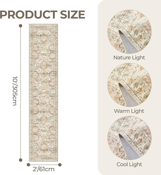 Long Bathroom Rugs Runner - Washable Runner Rugs for Hallway 2x10, Ultra-Thin Soft Kitchen Carpet Runner, Anti Slip Backing Runner Rugs for Entrance, Bedroom, Living Room(2'x10', Brown/Pink)