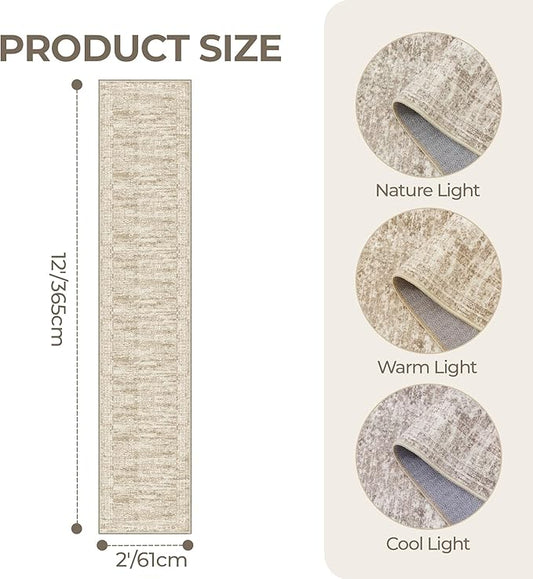 Long Hallway Runner Rug- Carpet Runners for Hallway 12ft, Anti Slip Backing Washable Rug Runner for Bathroom, Entrance, Living Room, Soft Low Pile Modern Rug Runner(2'x12', Brown/Ivory)