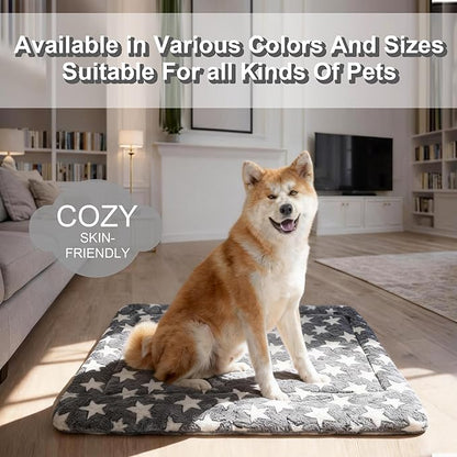 Washable Dog Bed Mat With Anti-Slip Bottom, Deluxe Plush Memory Foam Crate Pad & Waterproof Outdoor Kennel Mat For Dogs & Cats-Durable Crates Beds, Large Medium Small Puppy Size 36" x 24",Blue