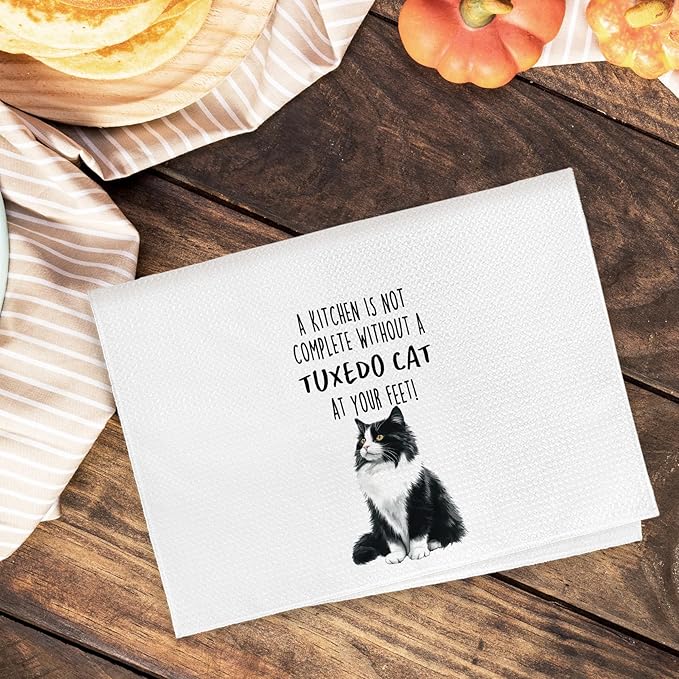 Funny Tuxedo Cat Gifts Kitchen Towels, Cat Lover Gifts for Women, Funny Hand Towels for Bathroom Decor, A Kitchen is Not Complete Without A Tuxedo Dishcloths Dish Towel forKitchen 16x24 Inches