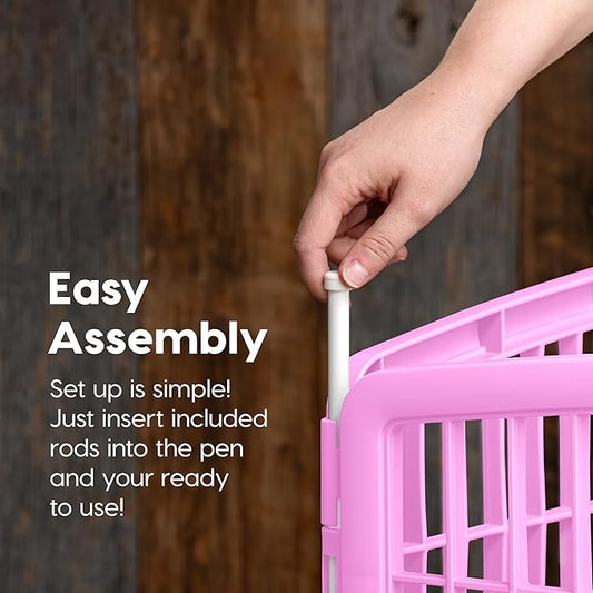 IRIS USA 24" Exercise 4-Panel Pet Playpen, Puppy Pet Small Medium Dog Pen Keep Pets Secure Easy Assemble Rust-Free Heavy-Duty Molded Plastic Customizable, Pink
