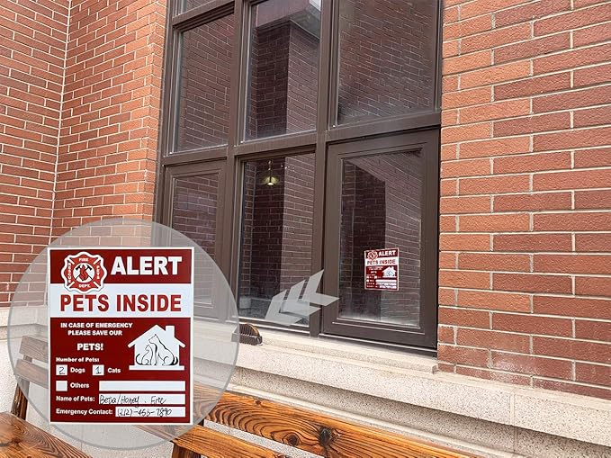 Pets Alert Sticker - Safety Alert for Pets Inside - 4 Pack with Wallet Card & Key Tag