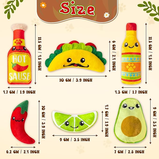 L1rabe Mexican Catnip Stuffed Toys - Summer Gift 6Pcs Cinco de Mayo Carnival Funny Cat Toys for Cat Lovers, Carnival Sause Avocado Indoor Kitten Chew Bite Kick Interactive Pet Supplies Kitten