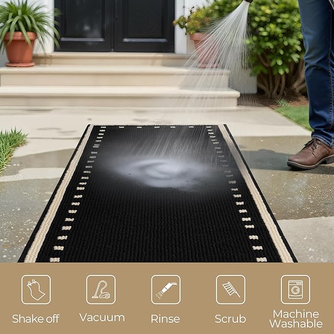 GRANNY SAYS Kitchen Rugs and Mats Non Skid Washable Absorbent Resist Dirt Kitchen Mats for Floor, Comfort Standing Mat Front of Sink Rugs Durable Polypropylene 47'' x 17.7'', Black