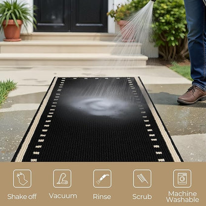 GRANNY SAYS Kitchen Rugs and Mats Non Skid Washable Absorbent Resist Dirt Kitchen Mats for Floor, Comfort Standing Mat Front of Sink Rugs Durable Polypropylene 47'' x 17.7'', Black