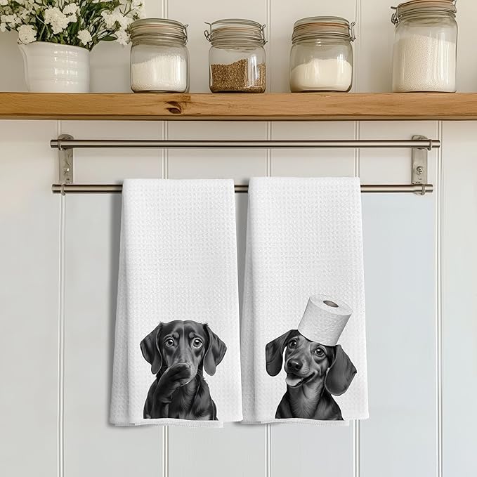 Dachshund Gifts Kitchen Towels Set of 2，Dachshund Gifts for Women Men Decor Accessories Hand Towels for Bathroom，Funny Dog Bathroom Hand Towels，16x24 Inch