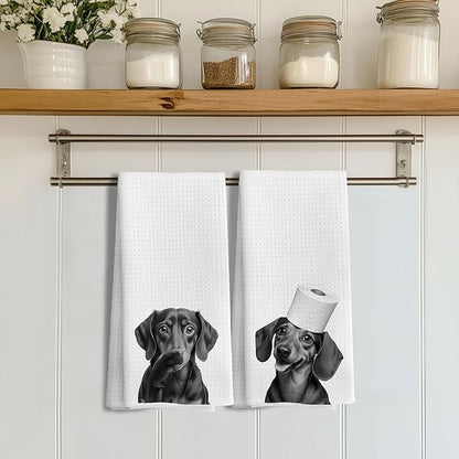 Dachshund Gifts Kitchen Towels Set of 2，Dachshund Gifts for Women Men Decor Accessories Hand Towels for Bathroom，Funny Dog Bathroom Hand Towels，16x24 Inch
