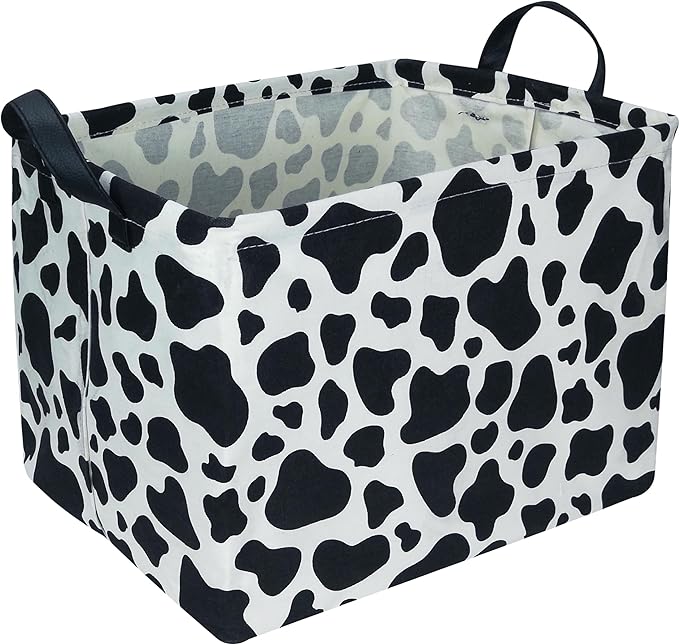 Rectangular Cow Storage Basket, Waterproof Cowprint Box with Handles, Room Decor, Gift Basket for Cow Lovers, Collapsible Storage Bin