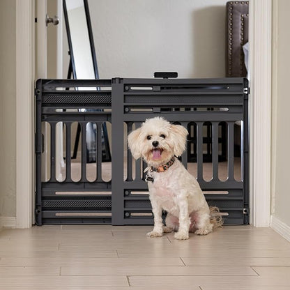 IRIS USA 24"-39" Dog Gate, Adjustable Indoor Pet Barrier, Pet Gate for Puppy, Small Dog, Cat, Easy Twist-to-Lock for Doorways & Stairs, Portable, Expandable, 25" Tall, Gray