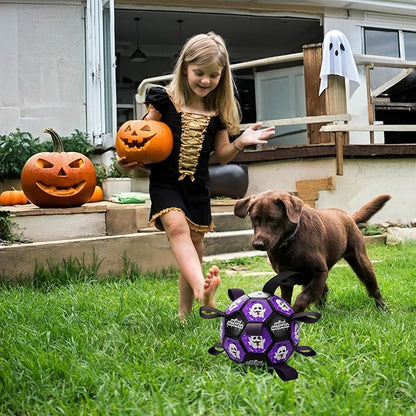 Halloween Dog Toy Halloween Dog Soccer Ball with Straps Dog Interactive Ball Toy Dog Halloween Tug of War Toy Dog Soccer Ball for Small Medium Large Size Dogs (8 inches) M